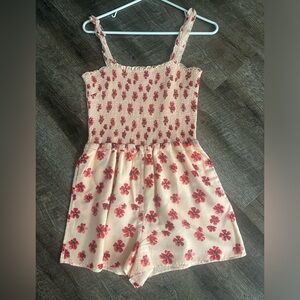 Kisuii romper, pink with hot pink flowers, size S